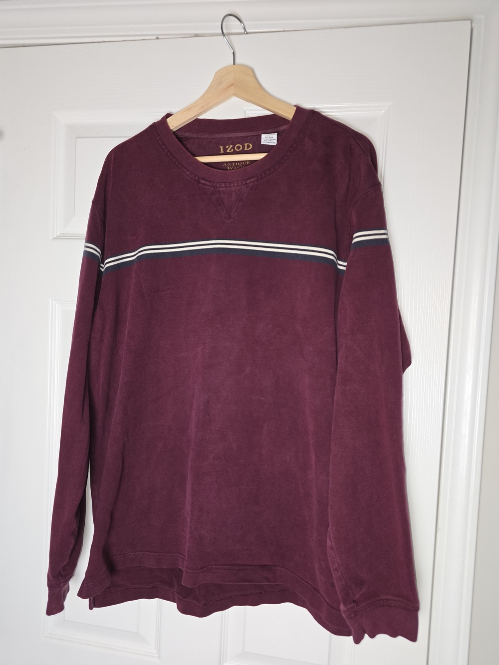 Y2K IZOD Men's Maroon Crewneck Heavy Weight Vintage Wash Long Sleeve Shirt XL